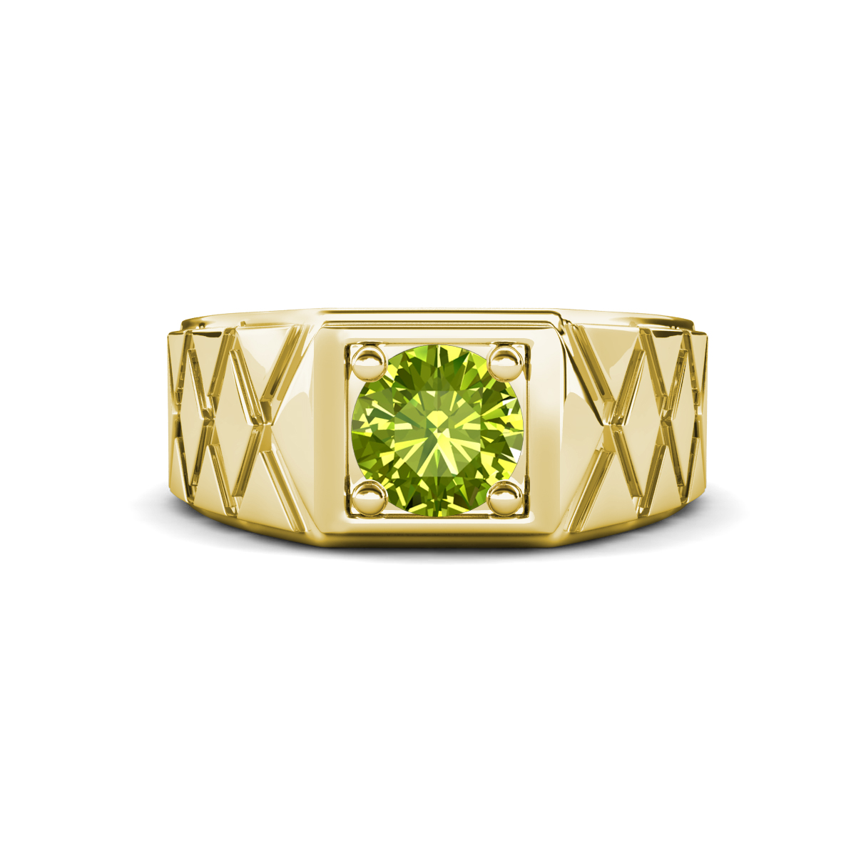 Jabari 1.10 ct Peridot (6.50 mm) Criss Cross Design Shank Solitaire Men Band (9.5 mm) 